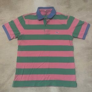 Vineyard Vines Green and Pink Striped Polo Shirt